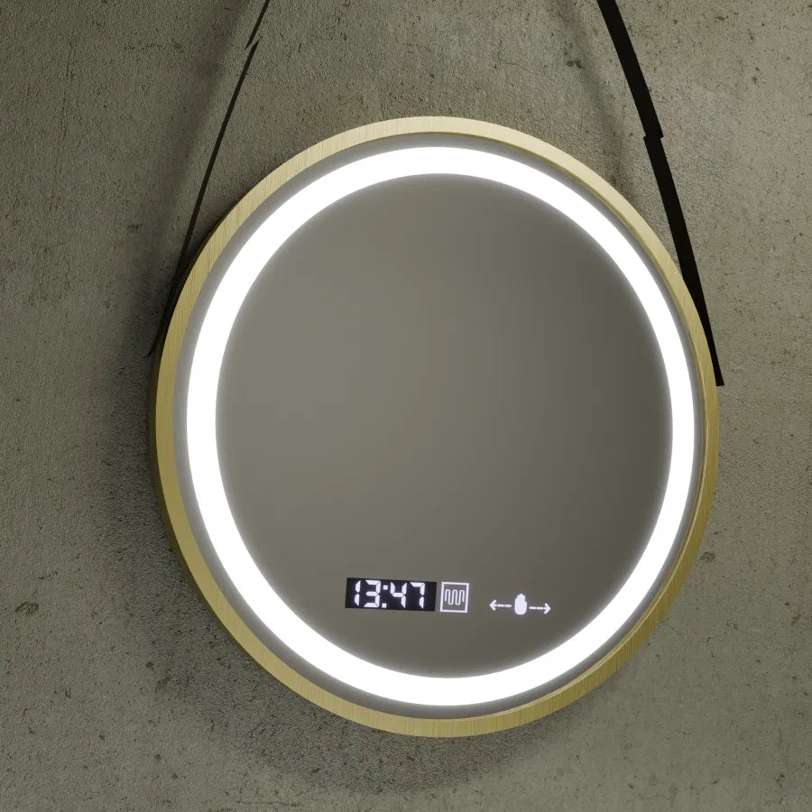 Mirror LED ROUND 60 cm Celesti Royale Gold Eleve Motionglow Marcello Dimable Clock Dezoring System