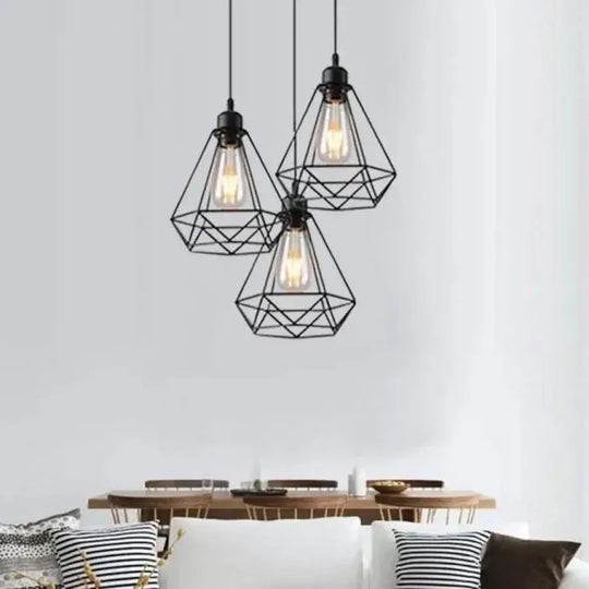 Lustr ve tvaru diamantu, STRUCTURE, 3xE27, černý, kovové průmyslové lustry Výchozí název Alessandro Design