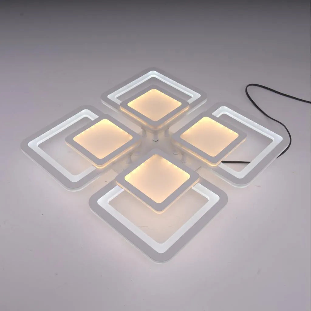 LED CHANDIER se sezamovým dálkovým ovládáním, 77W, 4 čtverce, studené/horké/neutrální světlo, nestabilní, bílá