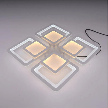 LED CHANDIER se sezamovým dálkovým ovládáním, 77W, 4 čtverce, studené/horké/neutrální světlo, nestabilní, bílá