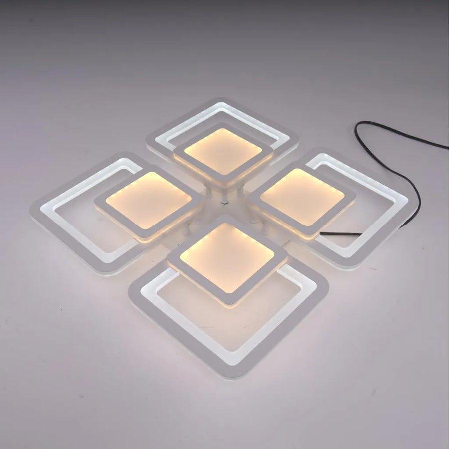 LED CHANDIER se sezamovým dálkovým ovládáním, 77W, 4 čtverce, studené/horké/neutrální světlo, nestabilní, bílá