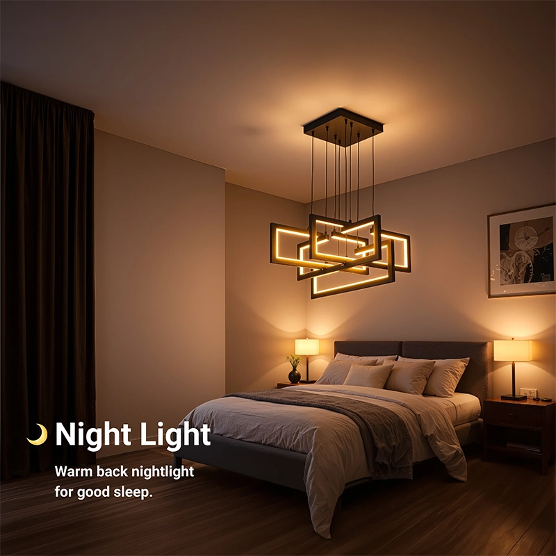 LED lustr s dálkovým ovládáním, Závěsný 96W, 4 prvky, Studené/Teplé/Neutrální světlo, Stmívatelné, Nastavitelná výška, Černá