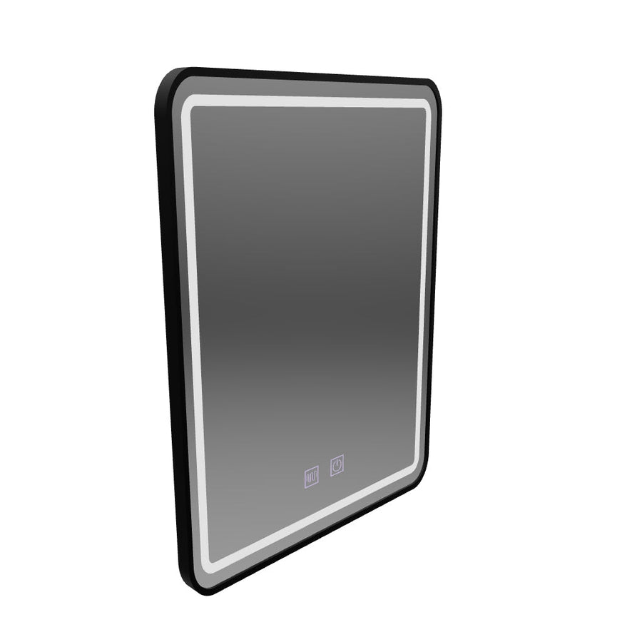 Zrcadlový LED obdélníkový 90x75cm Edge Edge Sluční dotykový defriční systém, černý rám