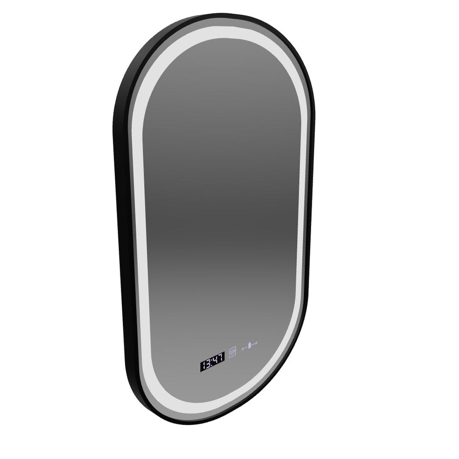 LED zrcadlo Helmut Senzor odmlžování, hodiny a teplota 50x90 cm černý rám broušený Marcello Funghi