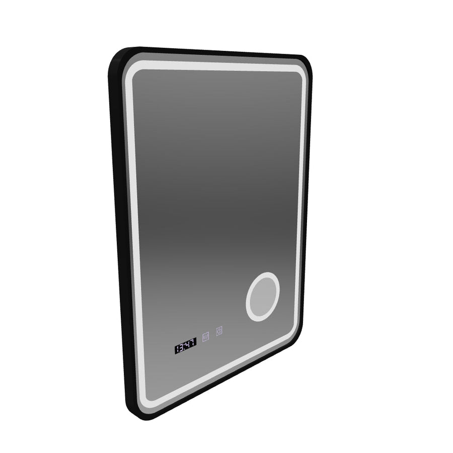 Mirror LED Touch Ulrich DeBrulation System, hodiny a teplota 60x80 cm Černá ramahed Cosmetics Lup