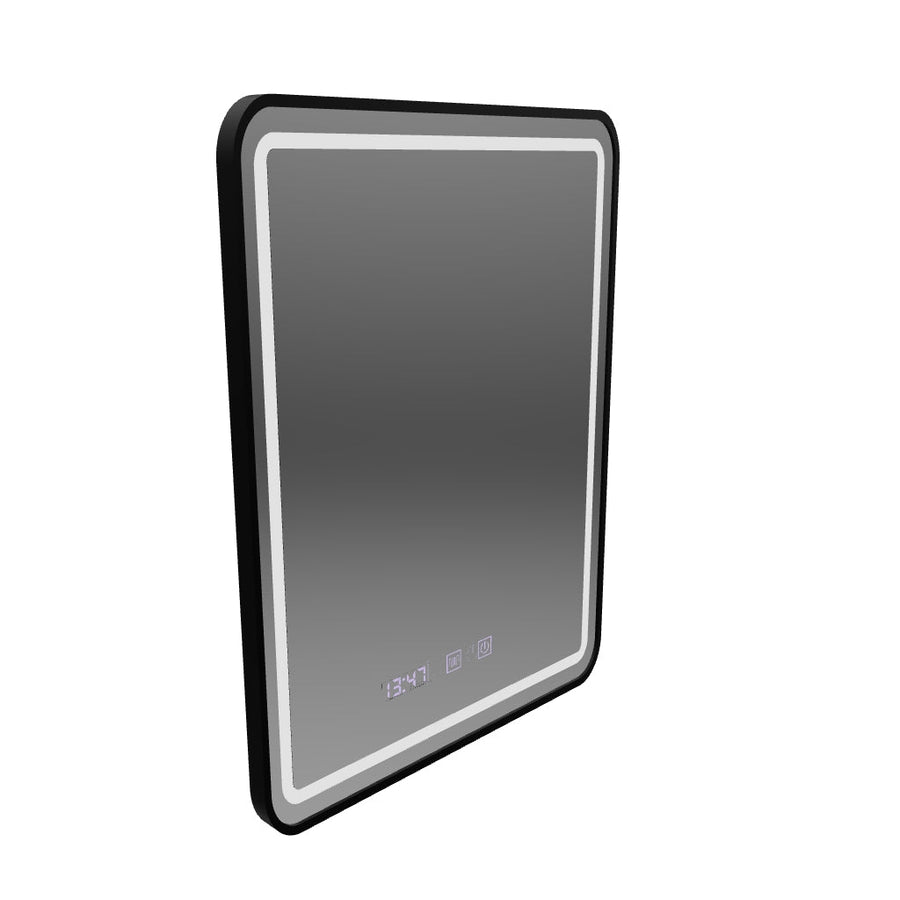 LED Touch Gerhard Mirror Defrition System, hodiny a teplota 60x80 cm Černý rám štětce