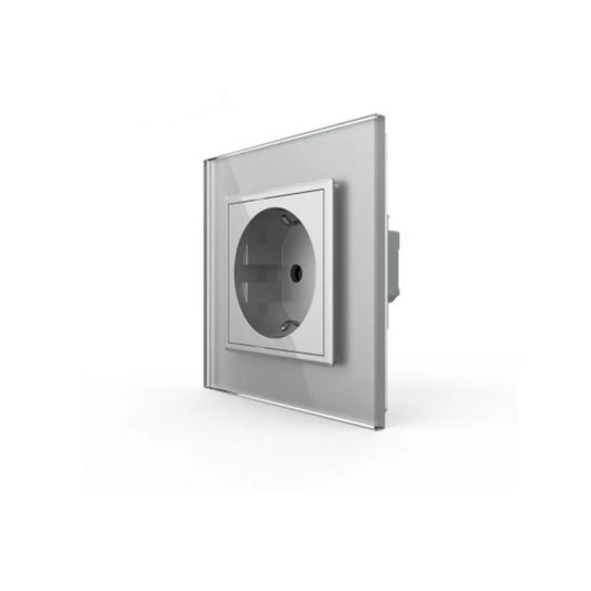 Schuko Schuko Socket, šroubové terminály, skleněné rám, šedá, livolo