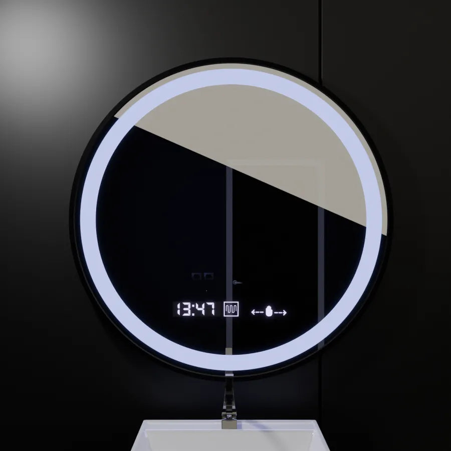 Mirror LED kolem 70 cm Celesti Majesti Noir Motionglow Marcello Clock Defrition System & Dimable teploměr