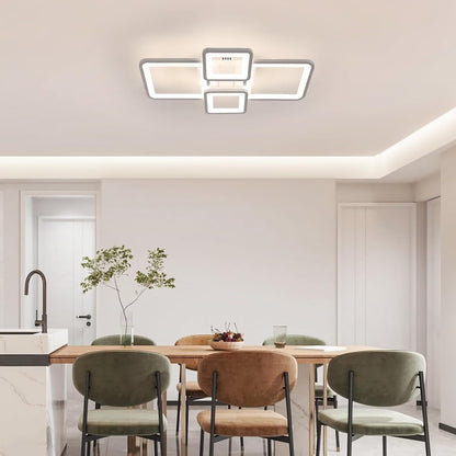 LED lustr s dálkovým ovládáním ELLA 85W, 4 čtverce, studené/teplé/neutrální světlo, stmívatelné, bílá