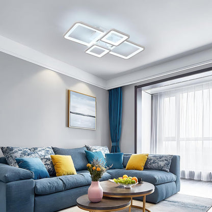 LED lustr s dálkovým ovládáním ELLA 85W, 4 čtverce, studené/teplé/neutrální světlo, stmívatelné, bílá