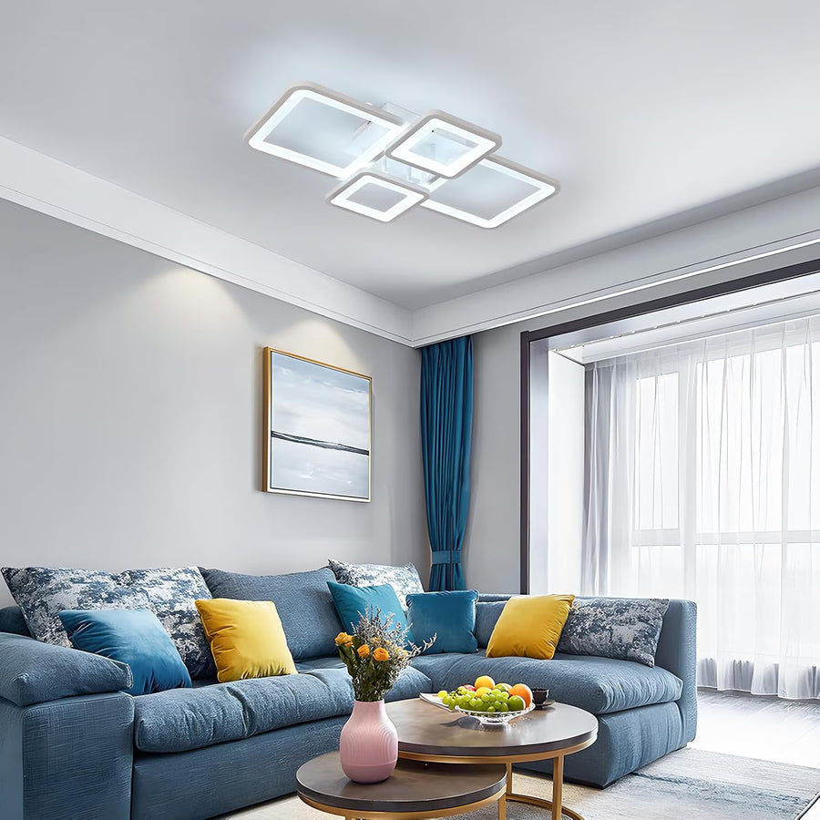 LED lustr s dálkovým ovládáním ELLA 85W, 4 čtverce, studené/teplé/neutrální světlo, stmívatelné, bílá