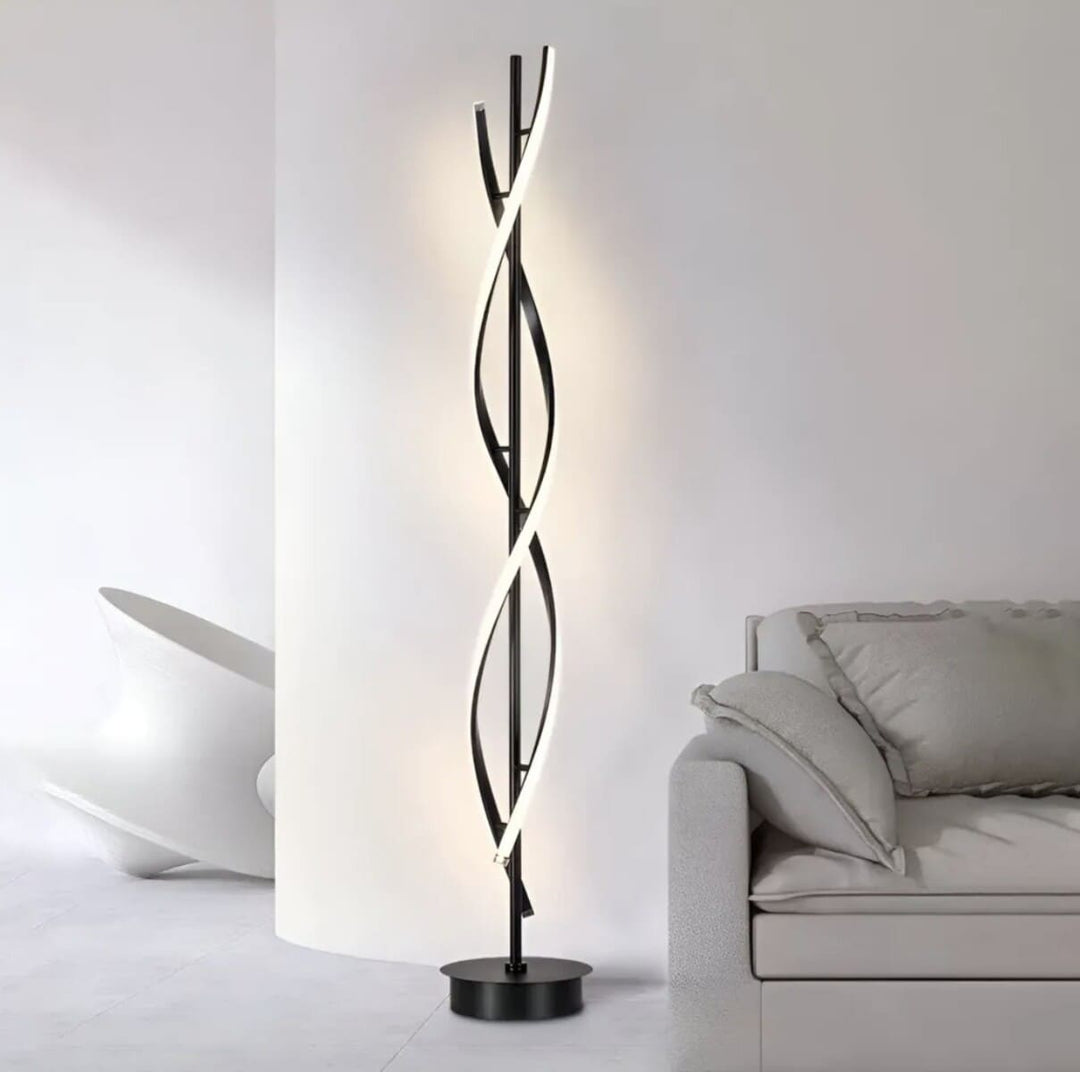 černá lampa do obývacího pokoje zařízená v industriálním stylu